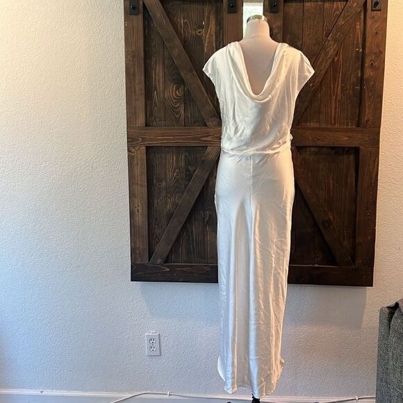 Gmettory Satin Cap Sleeve Ruched Back Dresses Elegant Ruched Waist Midi Dress - Picture 8 of 13